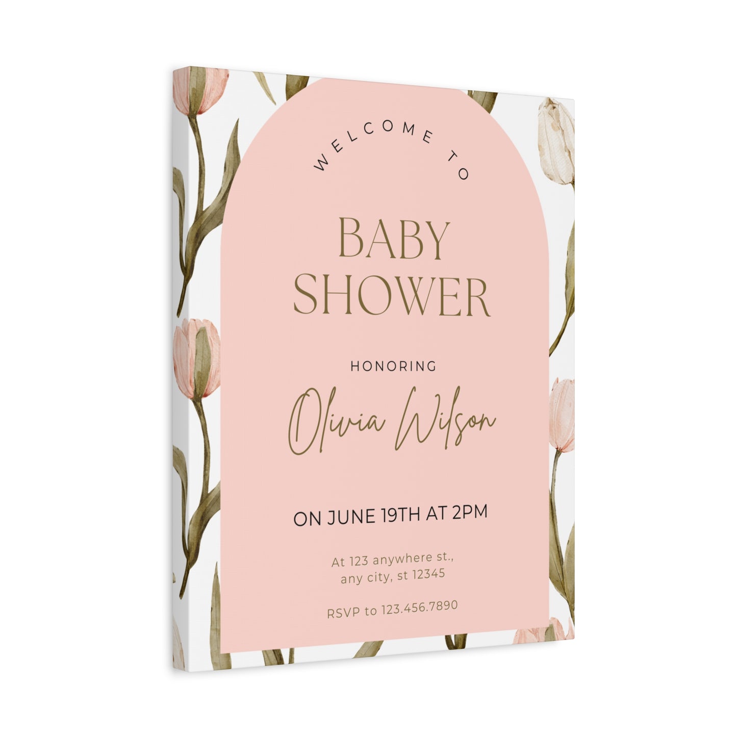 Baby Shower Welcome Canvas - Personalized Floral Wall Art