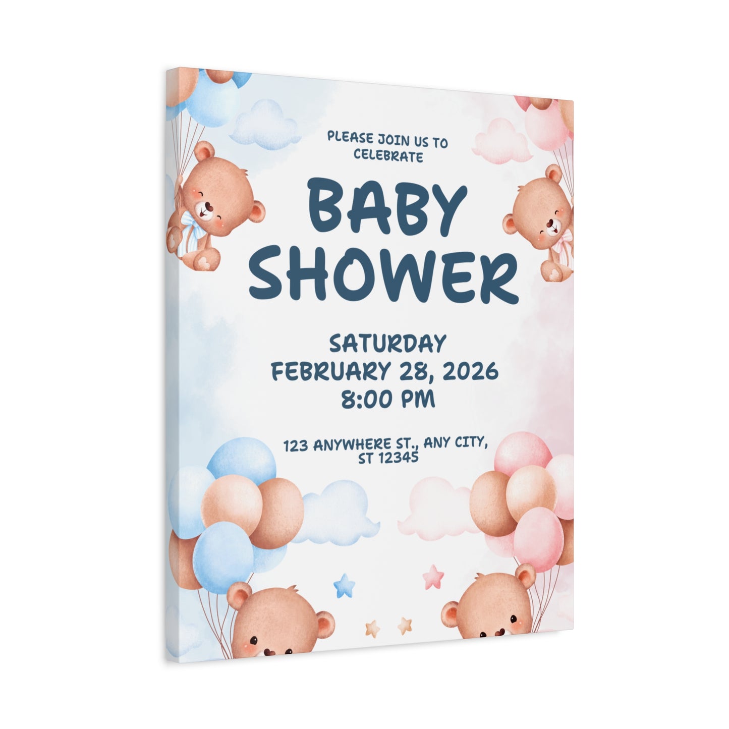 Baby Shower Canvas Print - Cute Bear Design for Celebrations