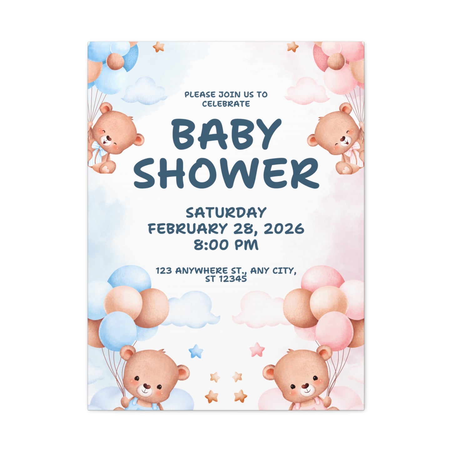 Baby Shower Canvas Print - Cute Bear Design for Celebrations