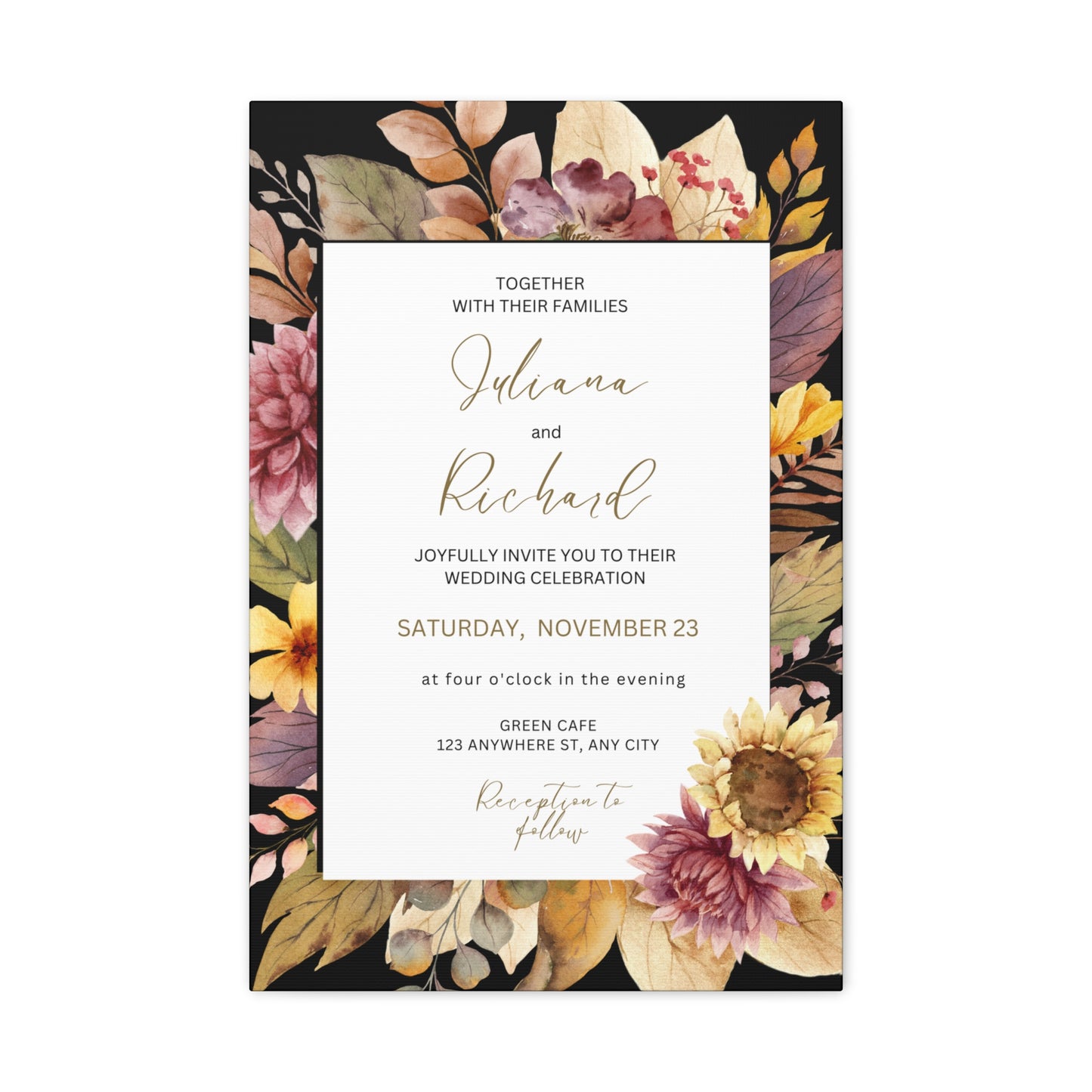 Floral Wedding Invitation Canvas Print