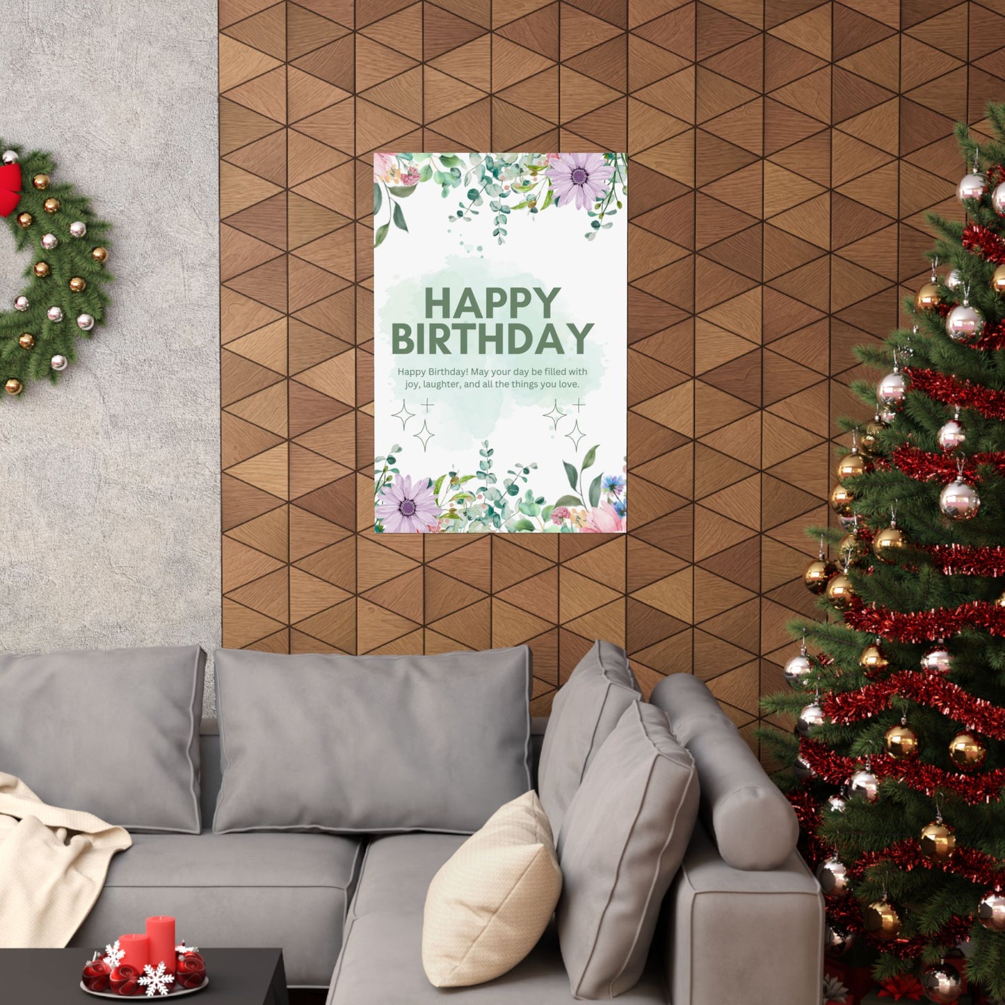 Floral Happy Birthday Poster - Matte Vertical Wall Art