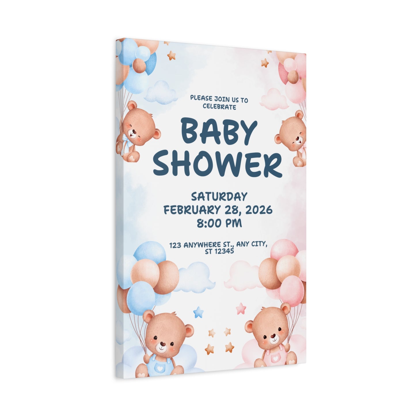 Baby Shower Canvas Print - Cute Bear Design for Celebrations