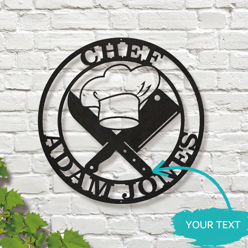 Customized Metal Chef Sign, Contemporary Wall Art, Personalized Kitchen Decor, Chef Hat & Knife Design, Multi-Purpose Home Decor, No Power Required, Wall-Mounted