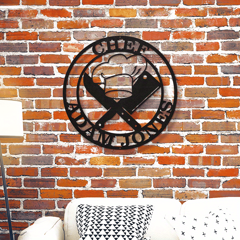 Customized Metal Chef Sign, Contemporary Wall Art, Personalized Kitchen Decor, Chef Hat & Knife Design, Multi-Purpose Home Decor, No Power Required, Wall-Mounted