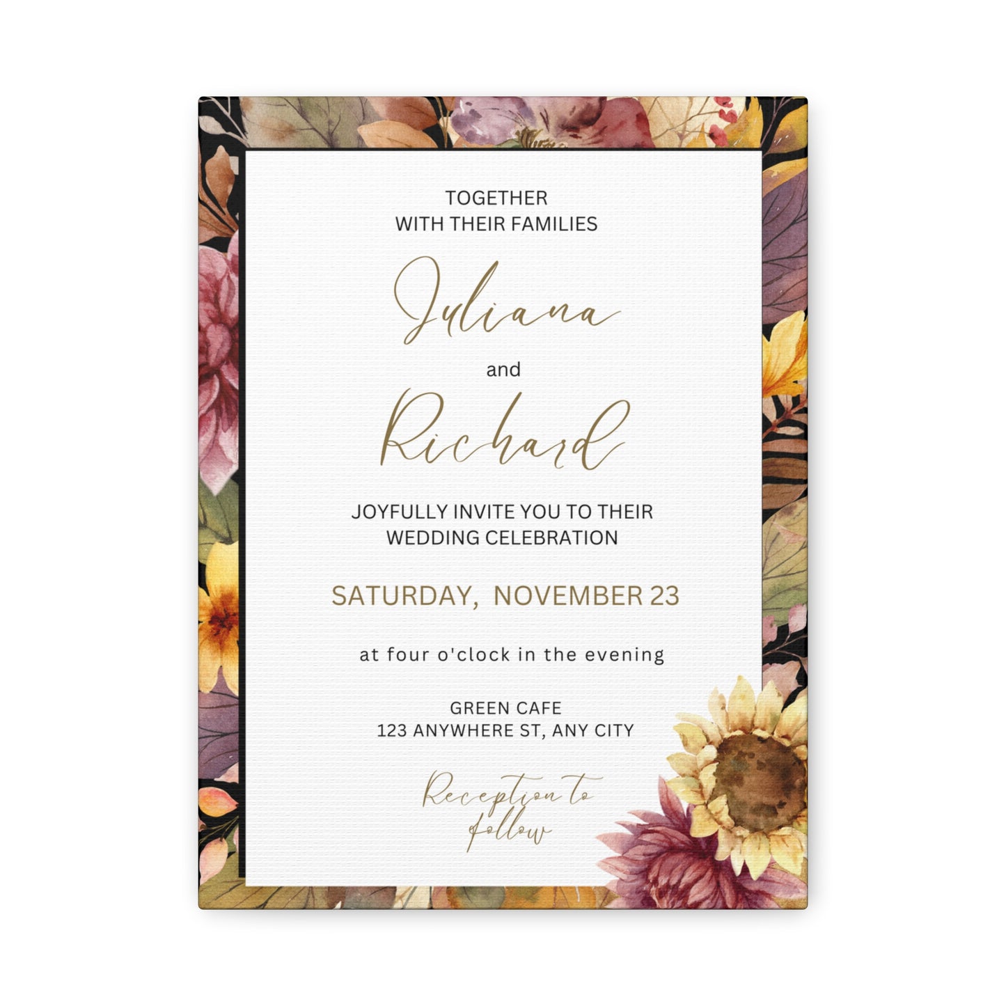 Floral Wedding Invitation Canvas Print