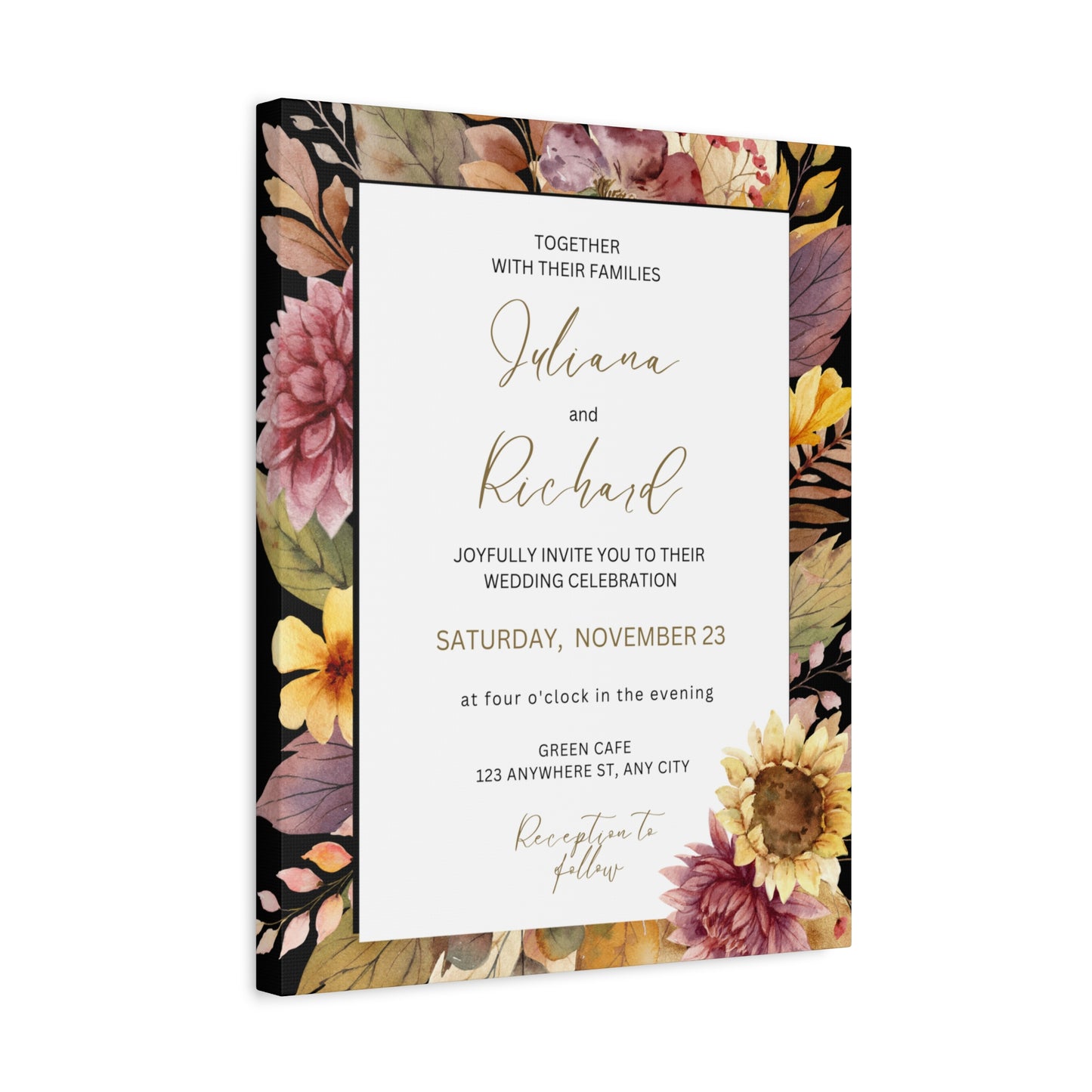 Floral Wedding Invitation Canvas Print
