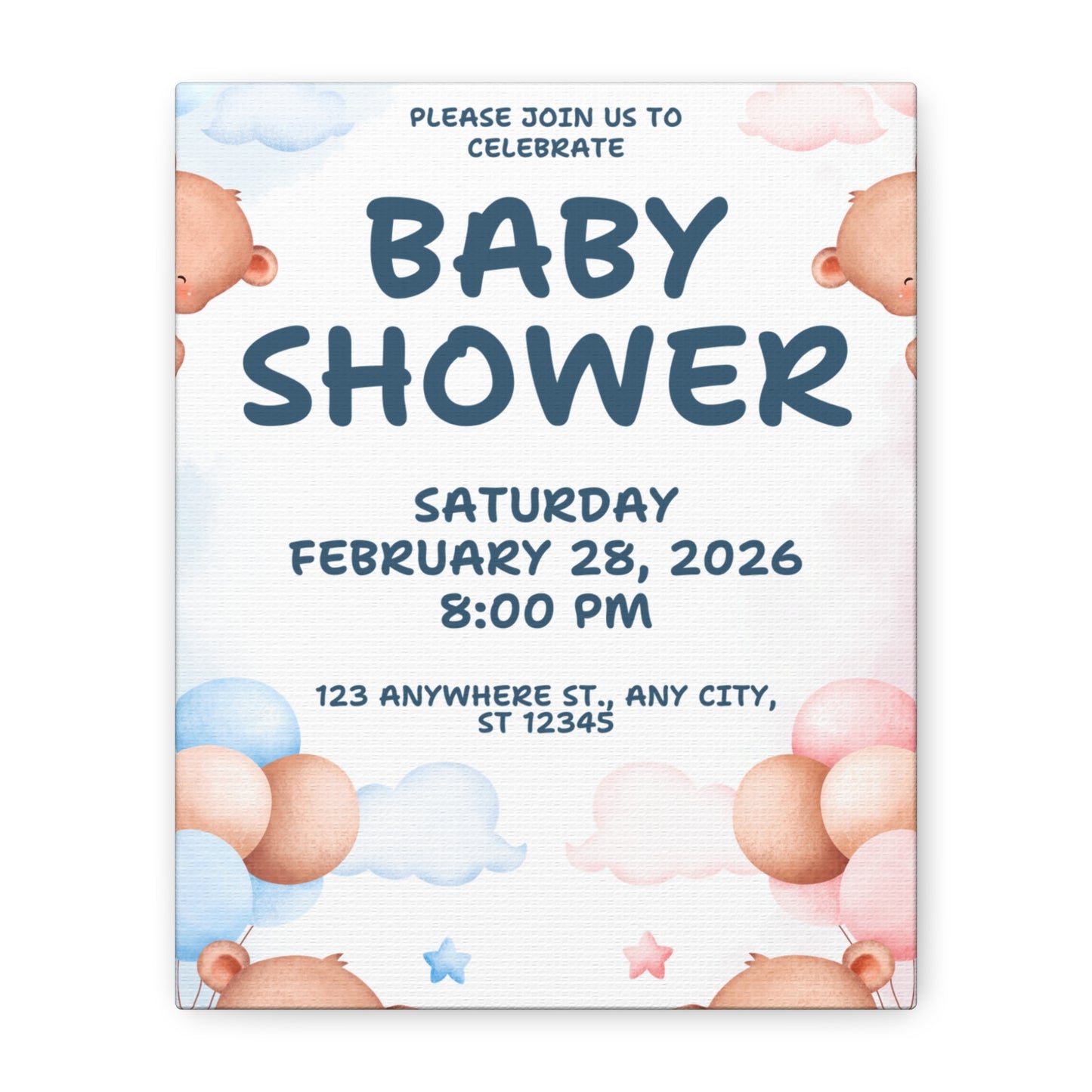 Baby Shower Canvas Print - Cute Bear Design for Celebrations