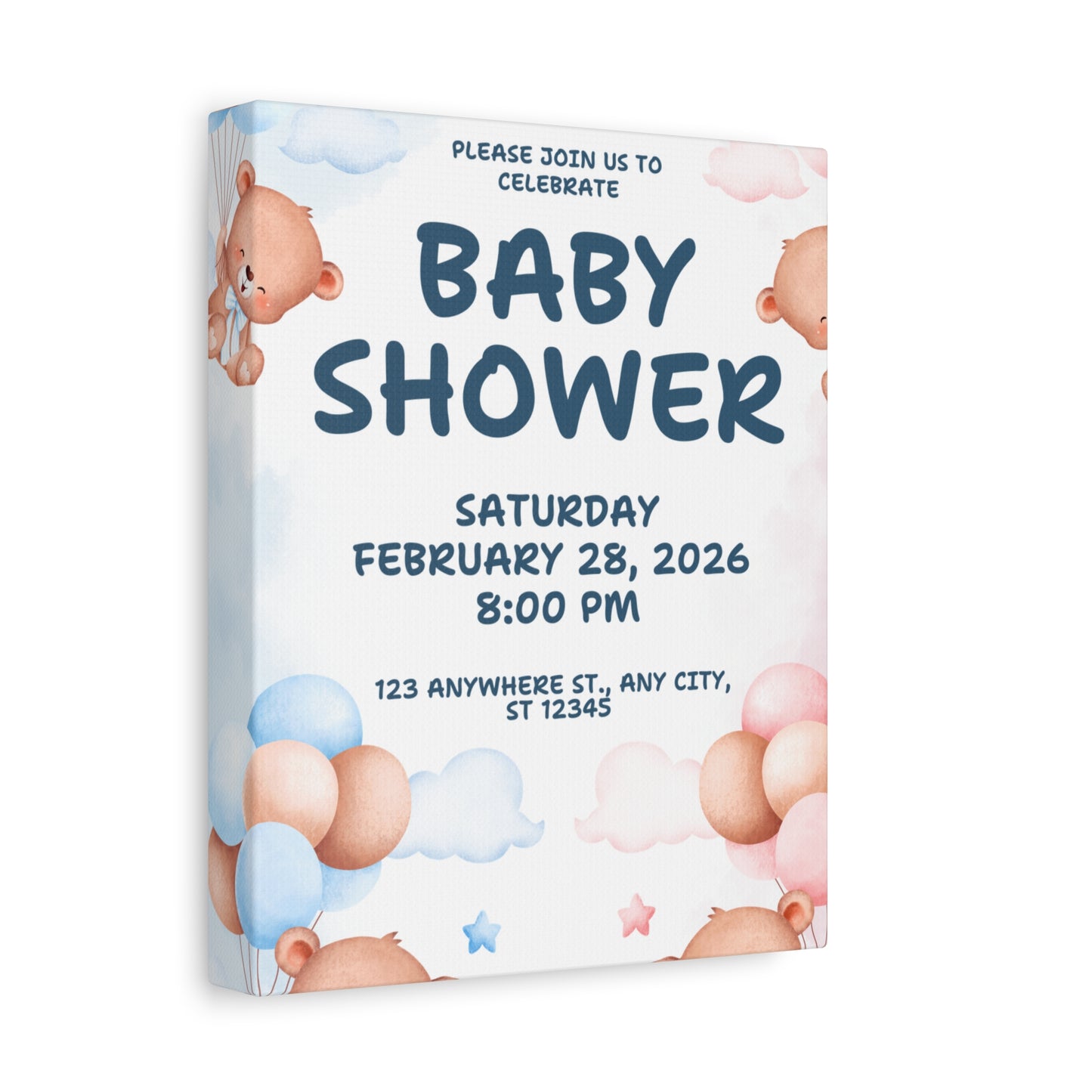 Baby Shower Canvas Print - Cute Bear Design for Celebrations