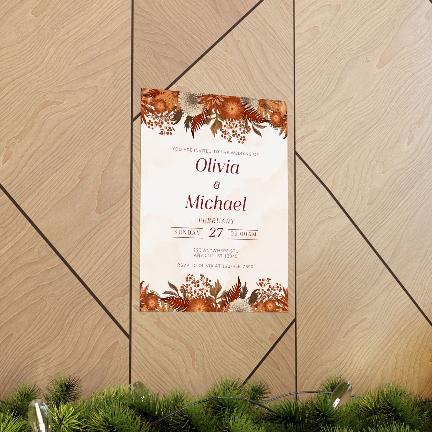 Elegant Floral Wedding Poster | Invite Decor for Olivia & Michael
