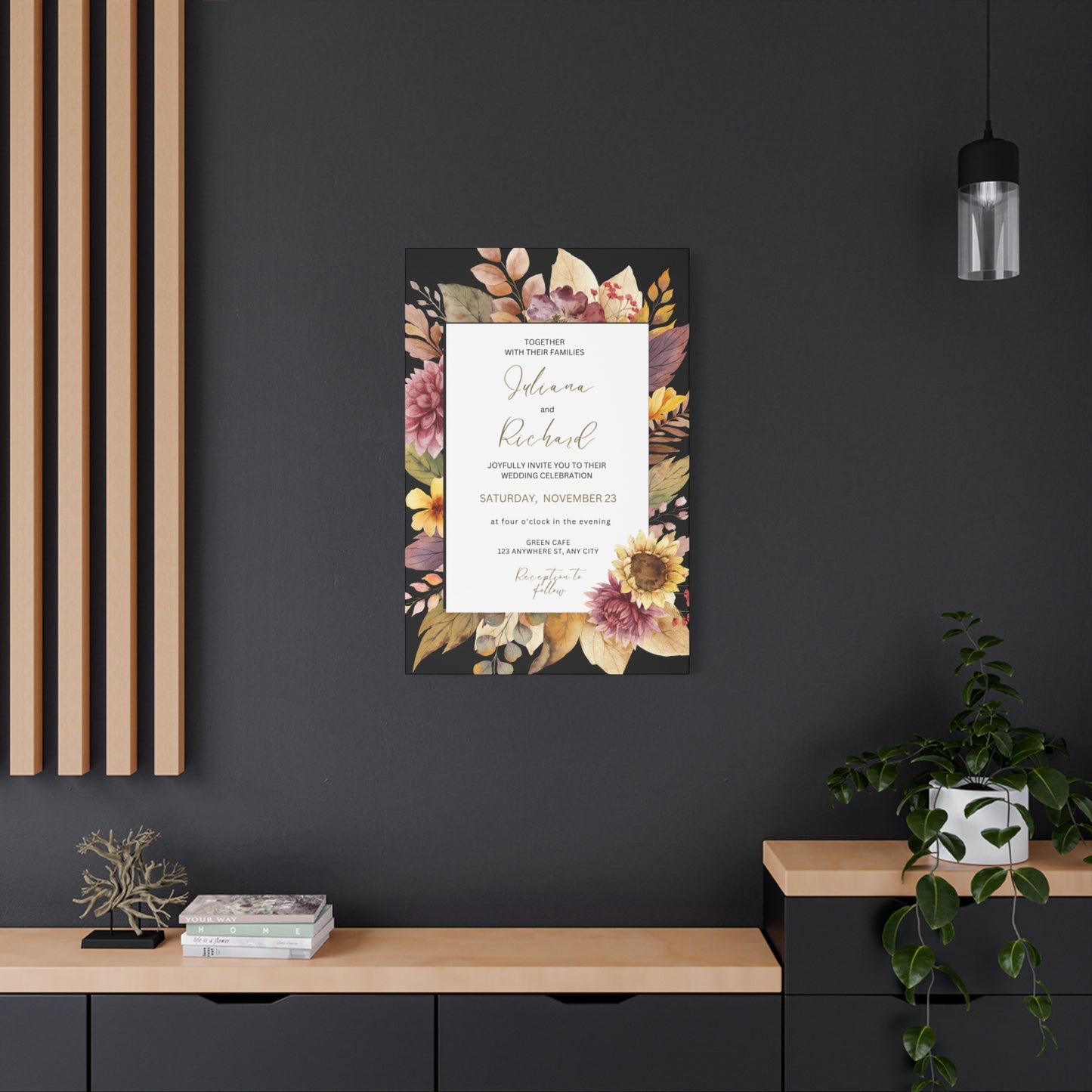 Floral Wedding Invitation Canvas Print