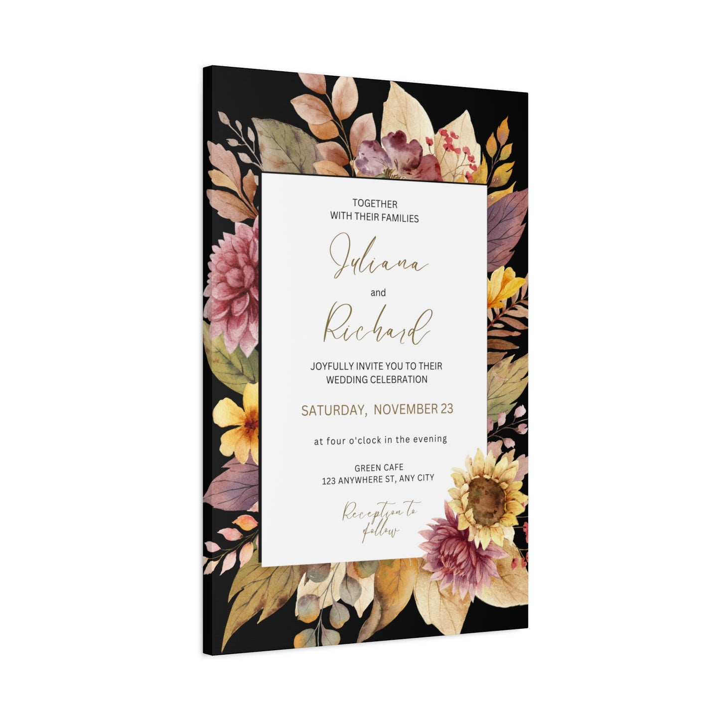 Floral Wedding Invitation Canvas Print