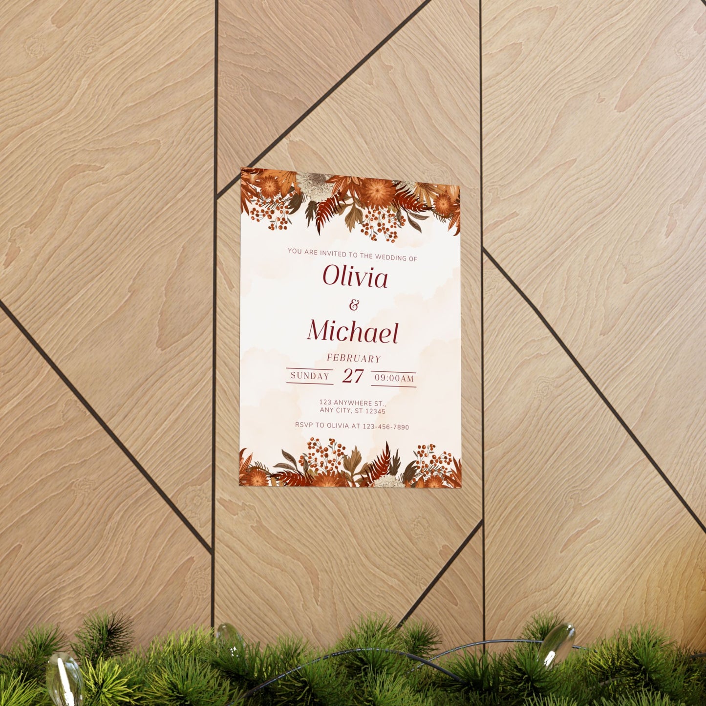 Elegant Floral Wedding Poster | Invite Decor for Olivia & Michael