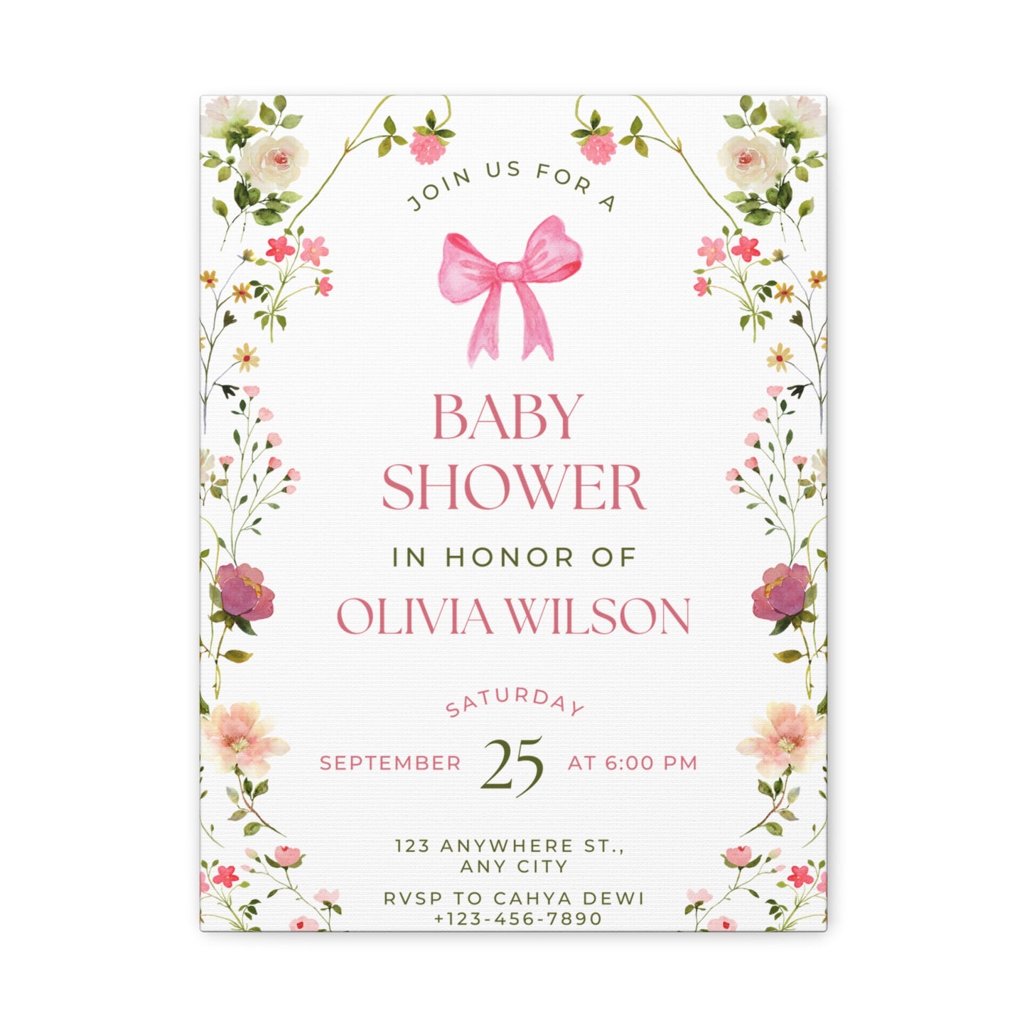 Personalized Baby Shower Canvas Print with Floral Design