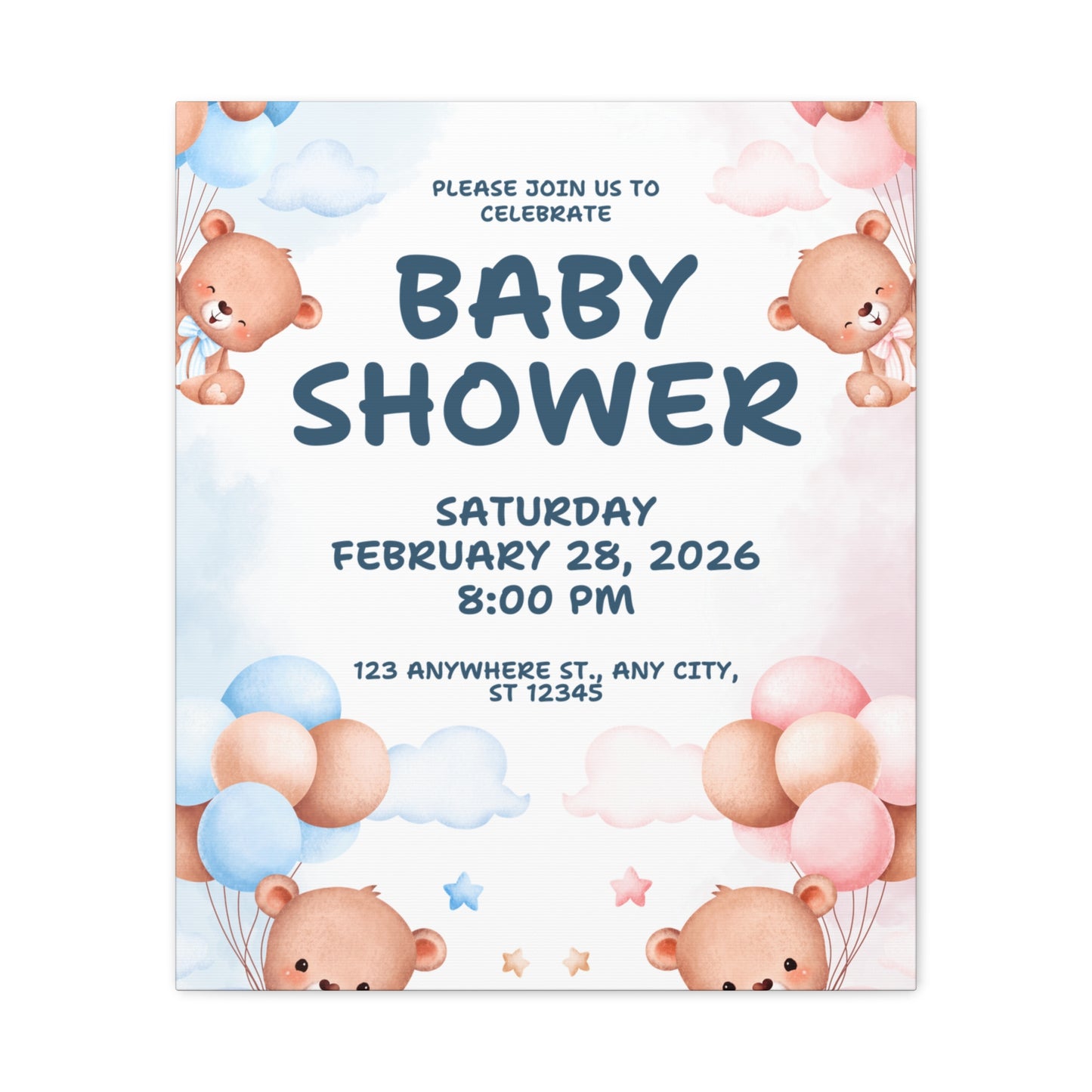 Baby Shower Canvas Print - Cute Bear Design for Celebrations