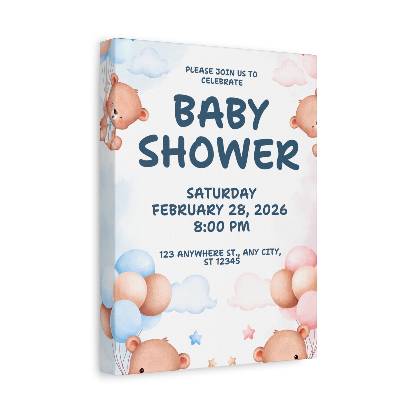 Baby Shower Canvas Print - Cute Bear Design for Celebrations