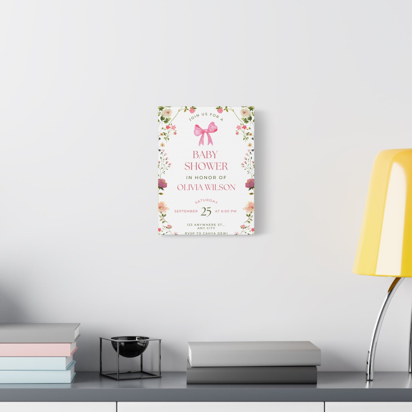 Personalized Baby Shower Canvas Print with Floral Design