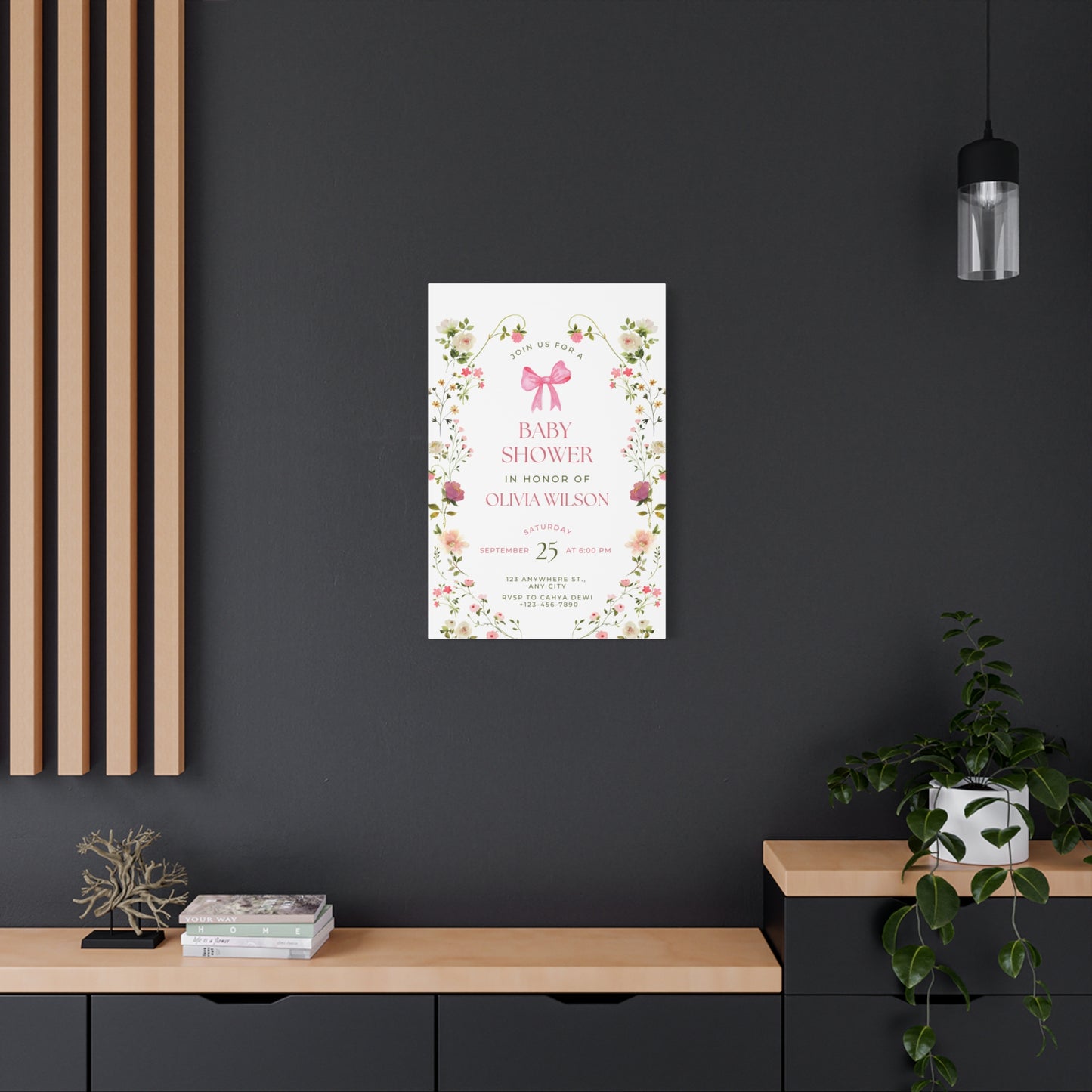 Personalized Baby Shower Canvas Print with Floral Design