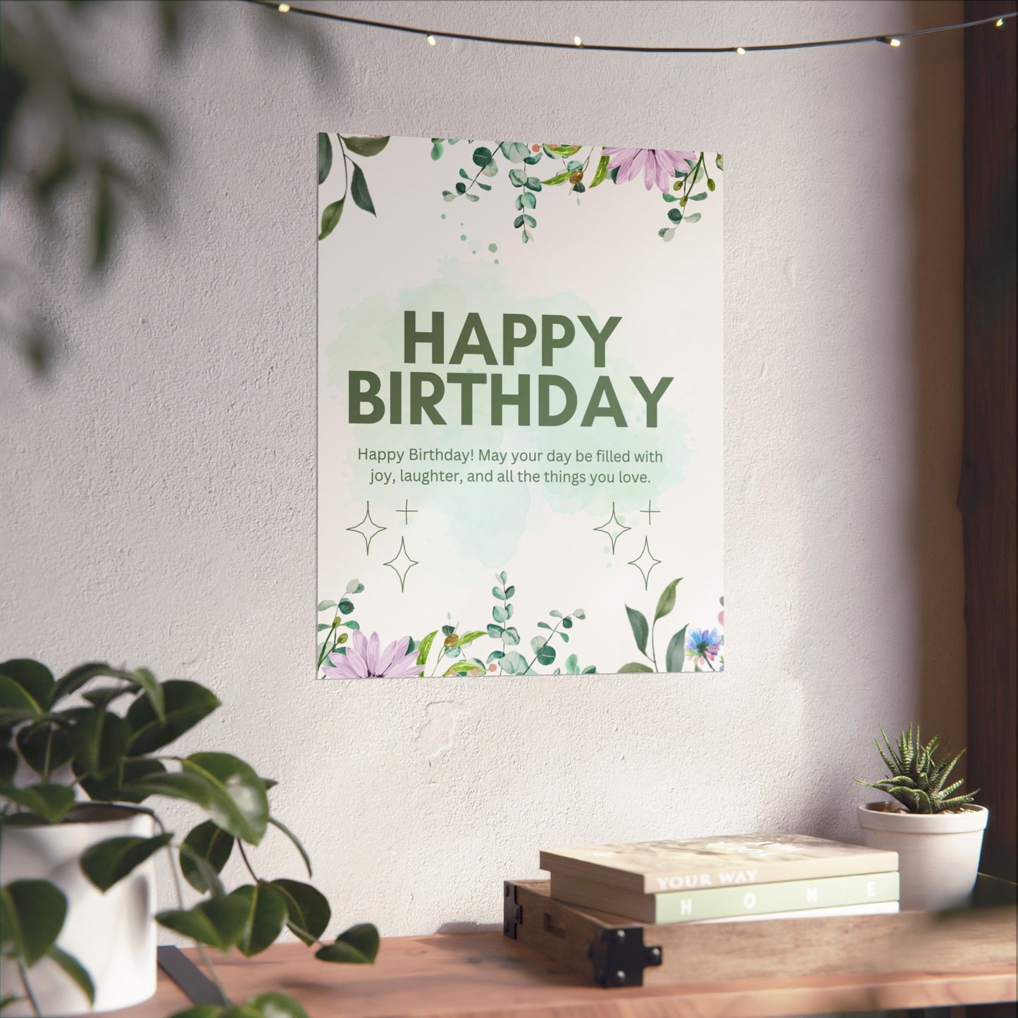 Floral Happy Birthday Poster - Matte Vertical Wall Art