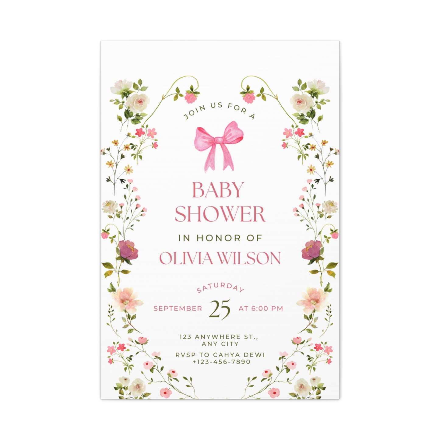 Personalized Baby Shower Canvas Print with Floral Design