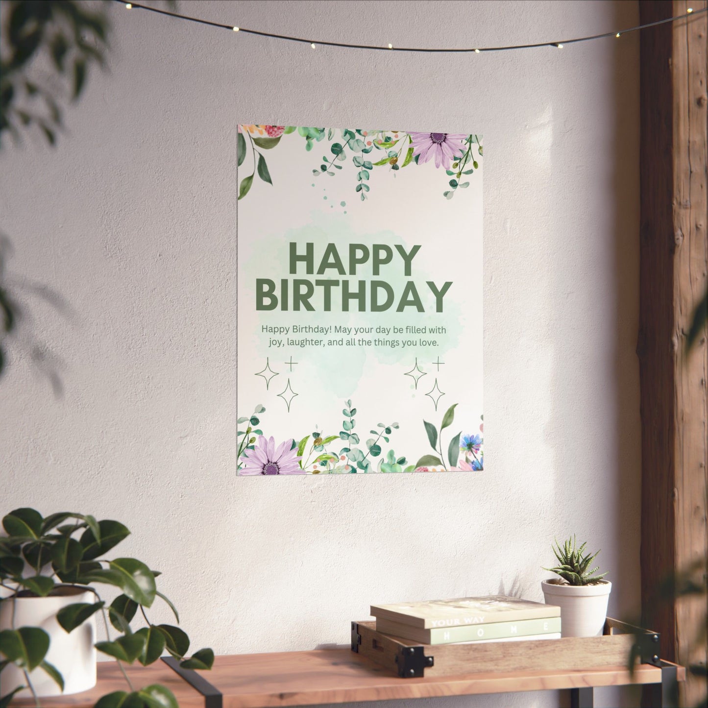 Floral Happy Birthday Poster - Matte Vertical Wall Art