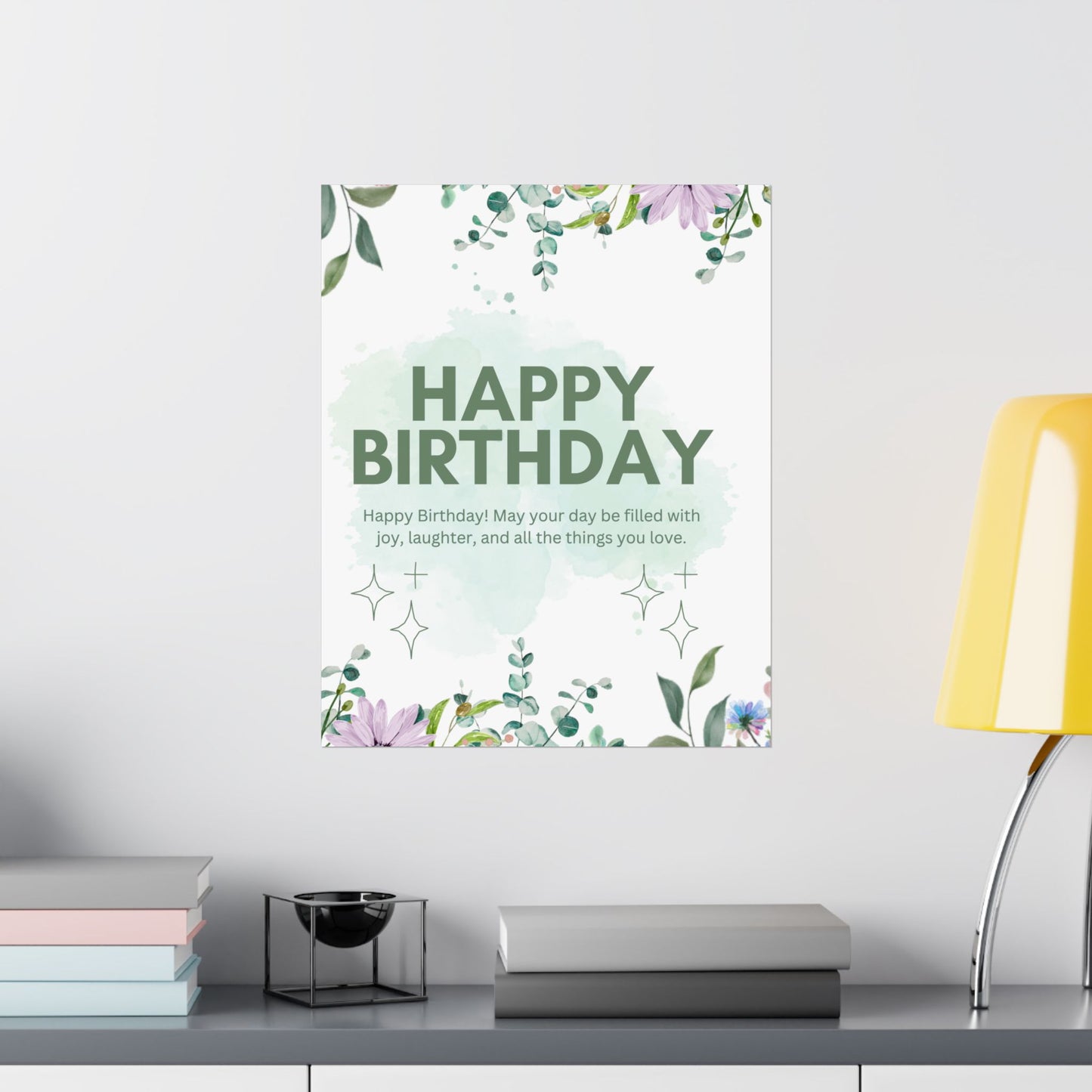 Floral Happy Birthday Poster - Matte Vertical Wall Art