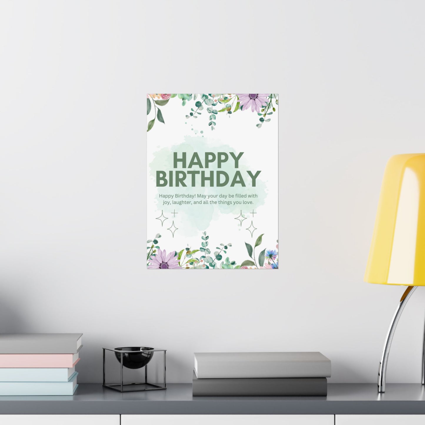 Floral Happy Birthday Poster - Matte Vertical Wall Art