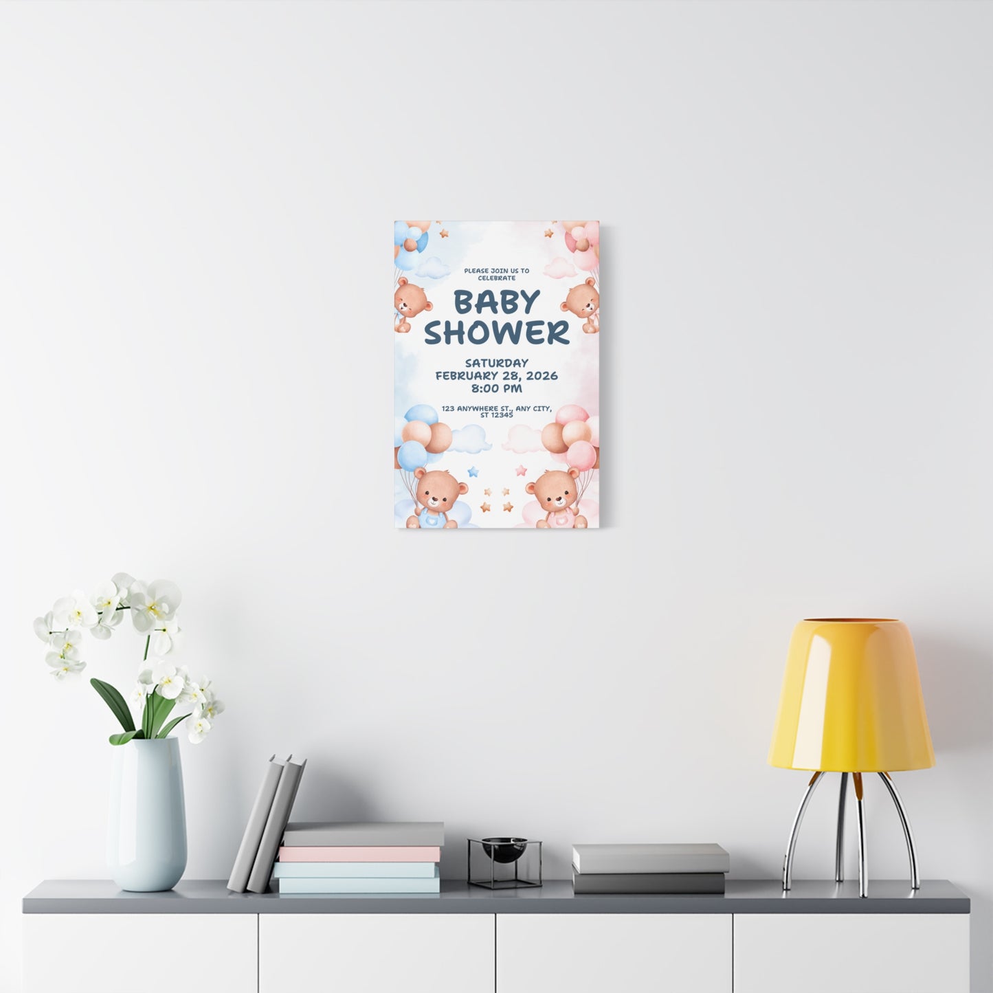 Baby Shower Canvas Print - Cute Bear Design for Celebrations