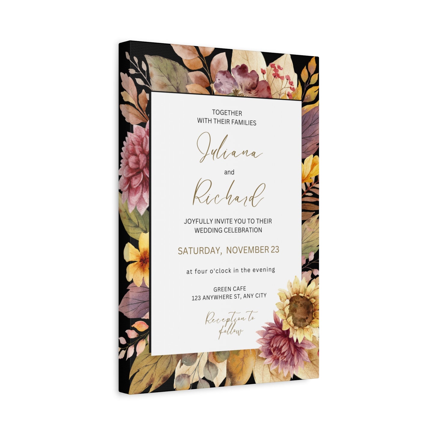 Floral Wedding Invitation Canvas Print