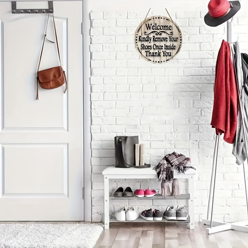 Welcome Kindly Remove Your Shoes Once Inside Thank You" Wooden Hanging Sign
