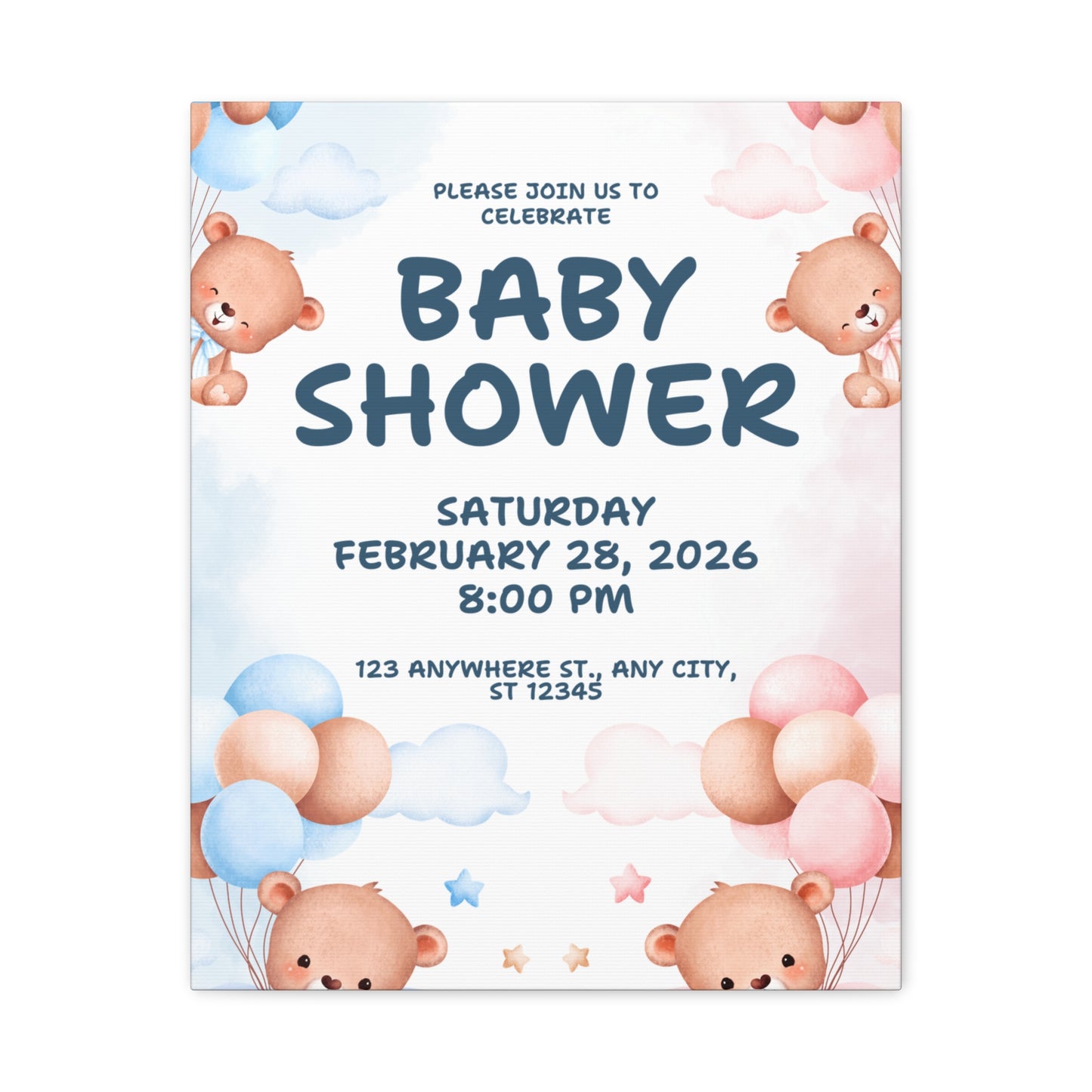 Baby Shower Canvas Print - Cute Bear Design for Celebrations