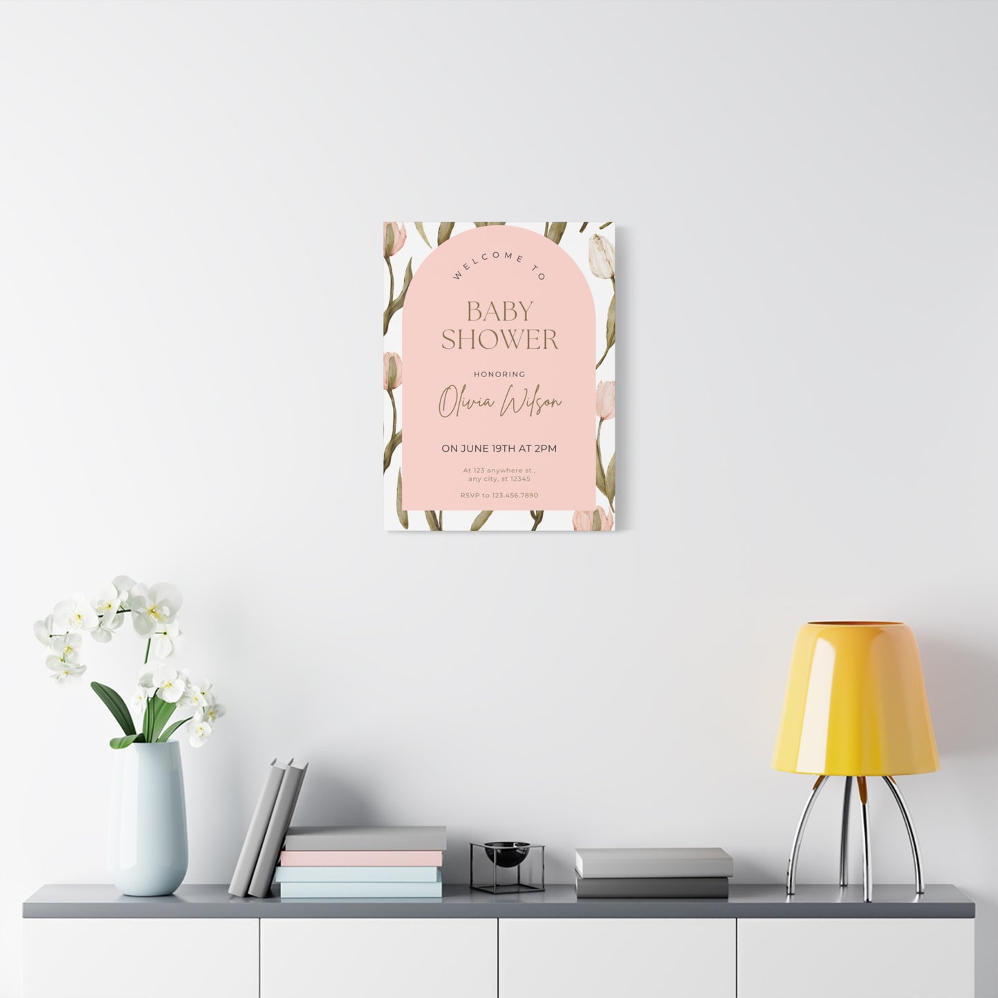 Baby Shower Welcome Canvas - Personalized Floral Wall Art