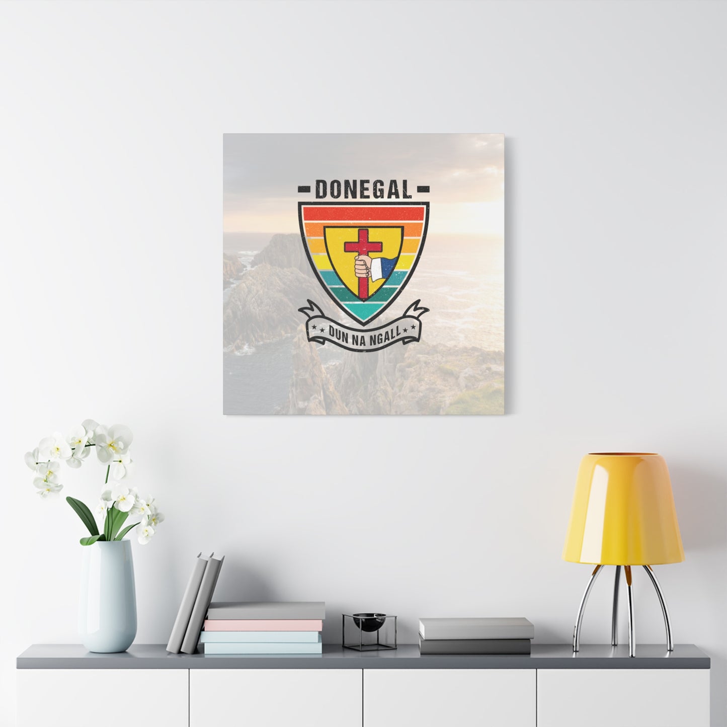Donegal County Crest Canvas Wall Art – Stretched Matte Print with Vibrant Design.