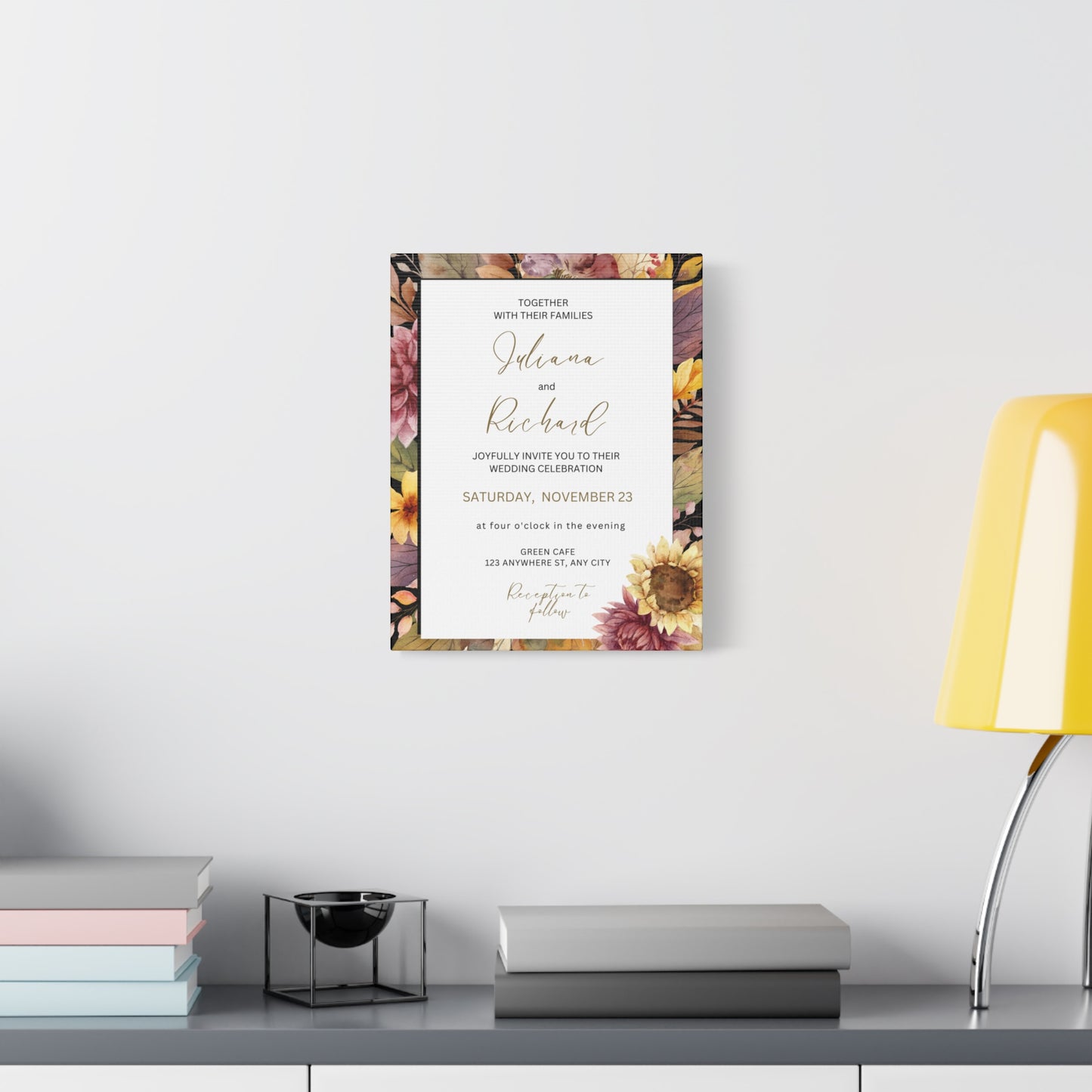 Floral Wedding Invitation Canvas Print