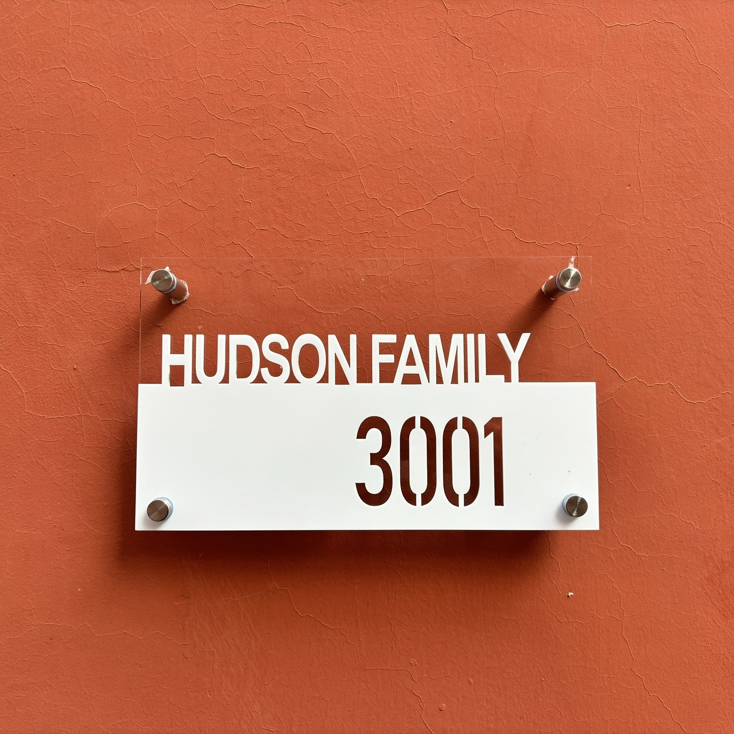 Personalized Double-Layer 3D Address Sign, Engraved Hollow-Out Effect, Stainless Steel Wall Mount for Home & Business, No Electricity Required, Hudson Family 3001