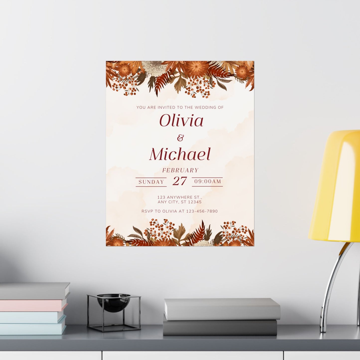 Elegant Floral Wedding Poster | Invite Decor for Olivia & Michael