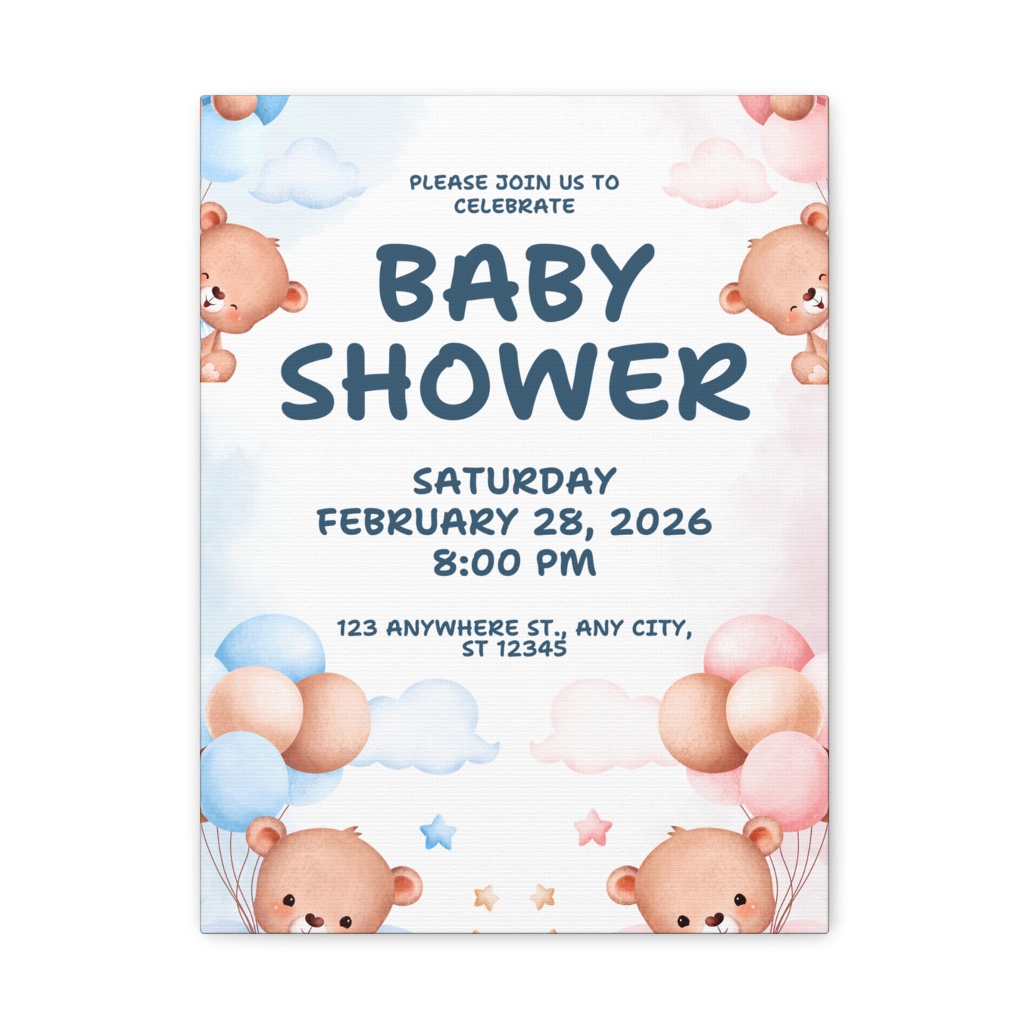 Baby Shower Canvas Print - Cute Bear Design for Celebrations