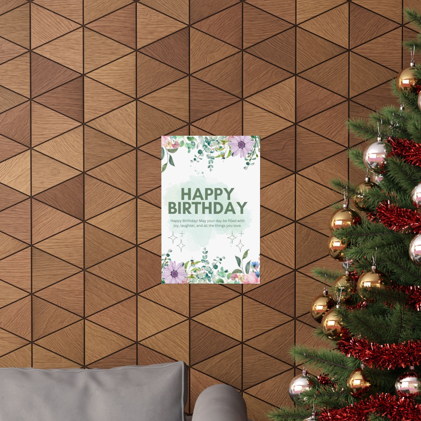 Floral Happy Birthday Poster - Matte Vertical Wall Art