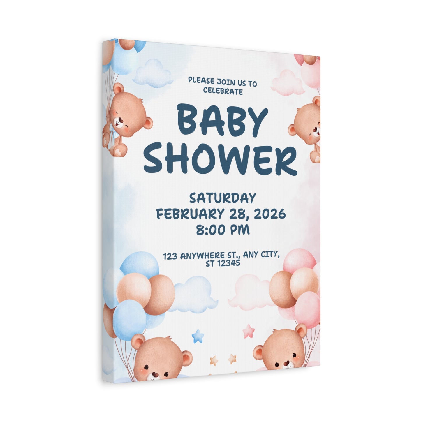 Baby Shower Canvas Print - Cute Bear Design for Celebrations