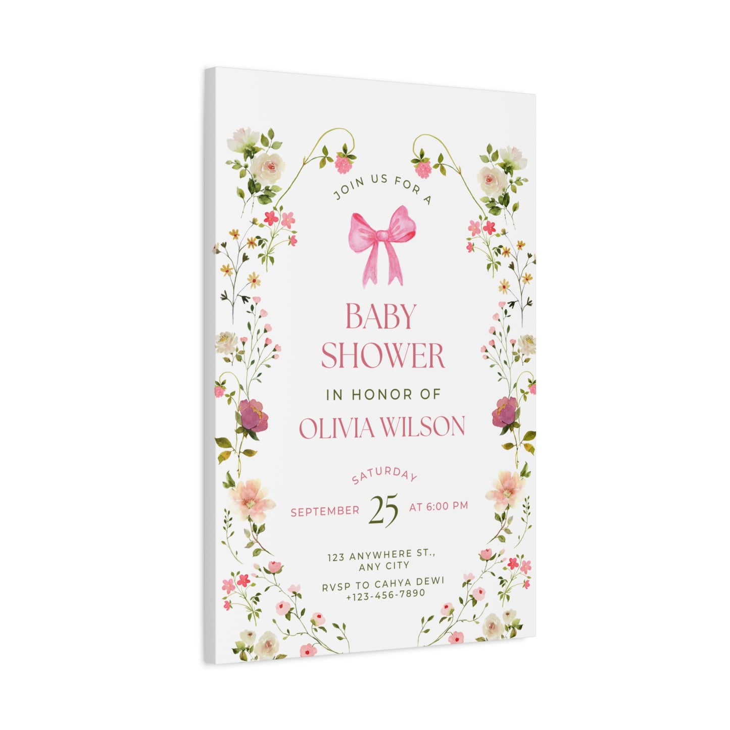 Personalized Baby Shower Canvas Print with Floral Design