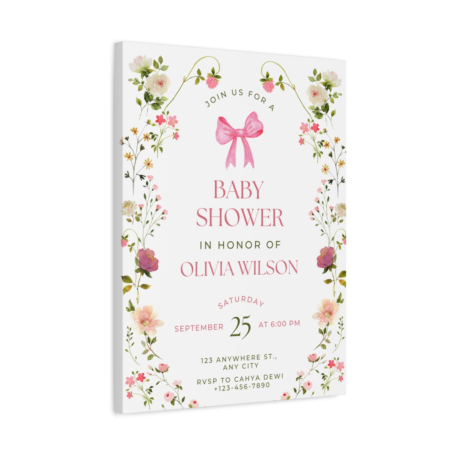 Personalized Baby Shower Canvas Print with Floral Design