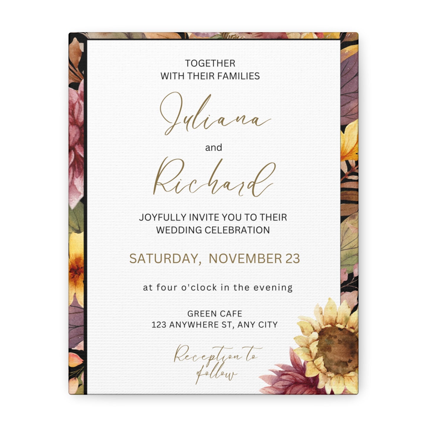 Floral Wedding Invitation Canvas Print