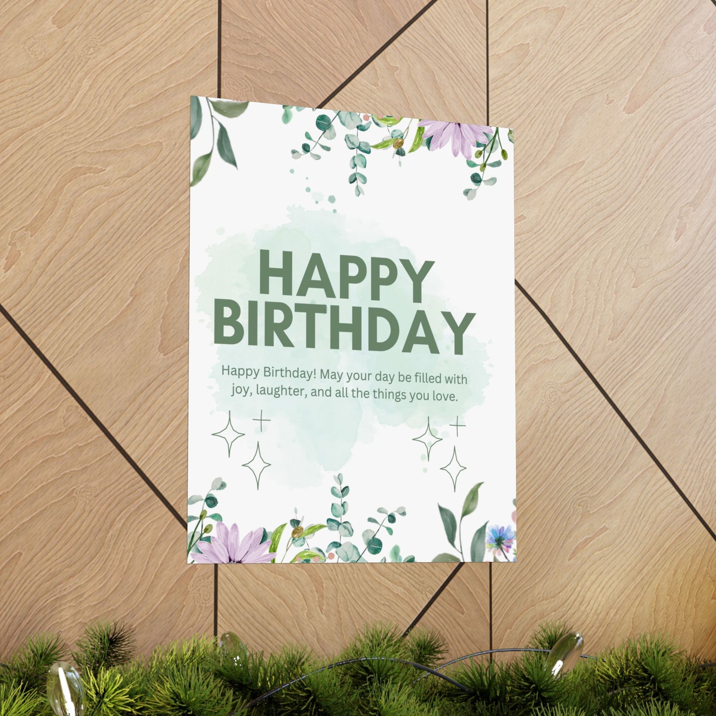 Floral Happy Birthday Poster - Matte Vertical Wall Art