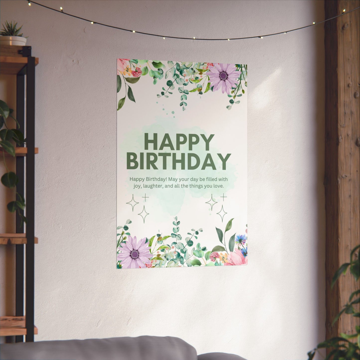 Floral Happy Birthday Poster - Matte Vertical Wall Art