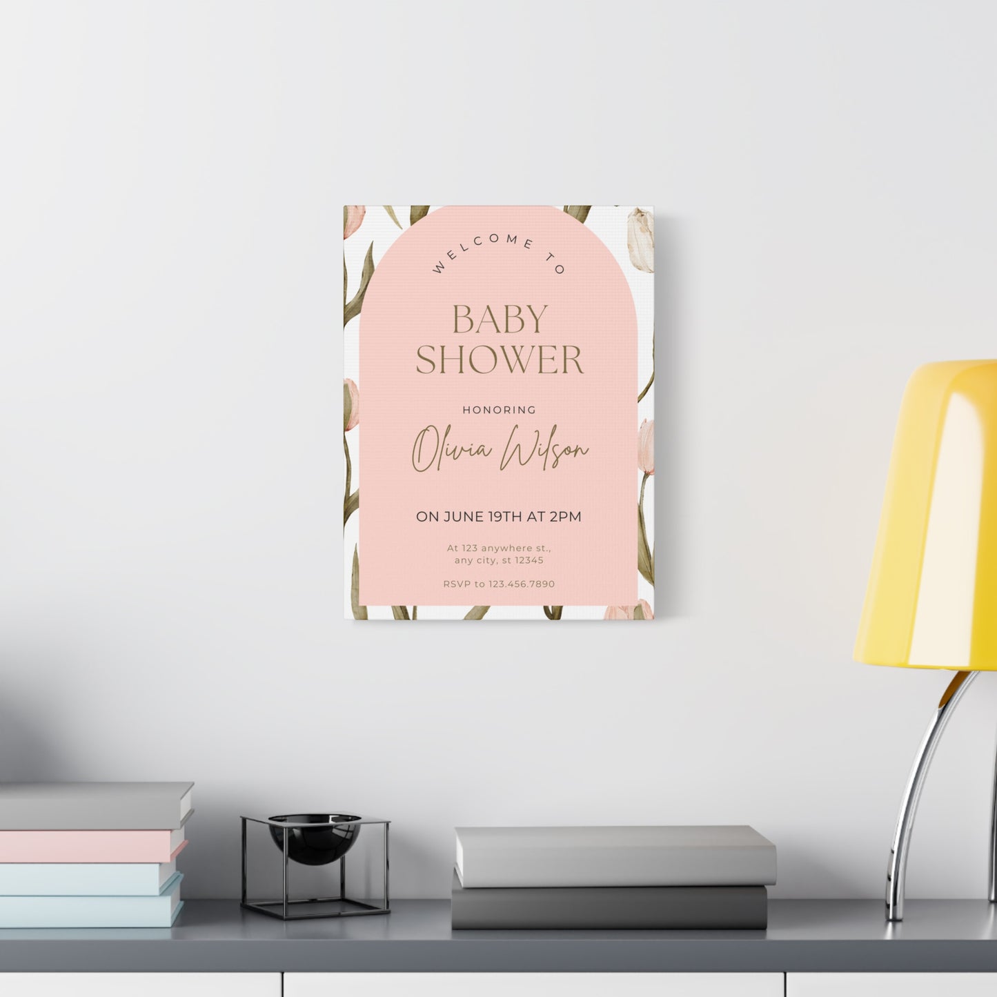 Baby Shower Welcome Canvas - Personalized Floral Wall Art