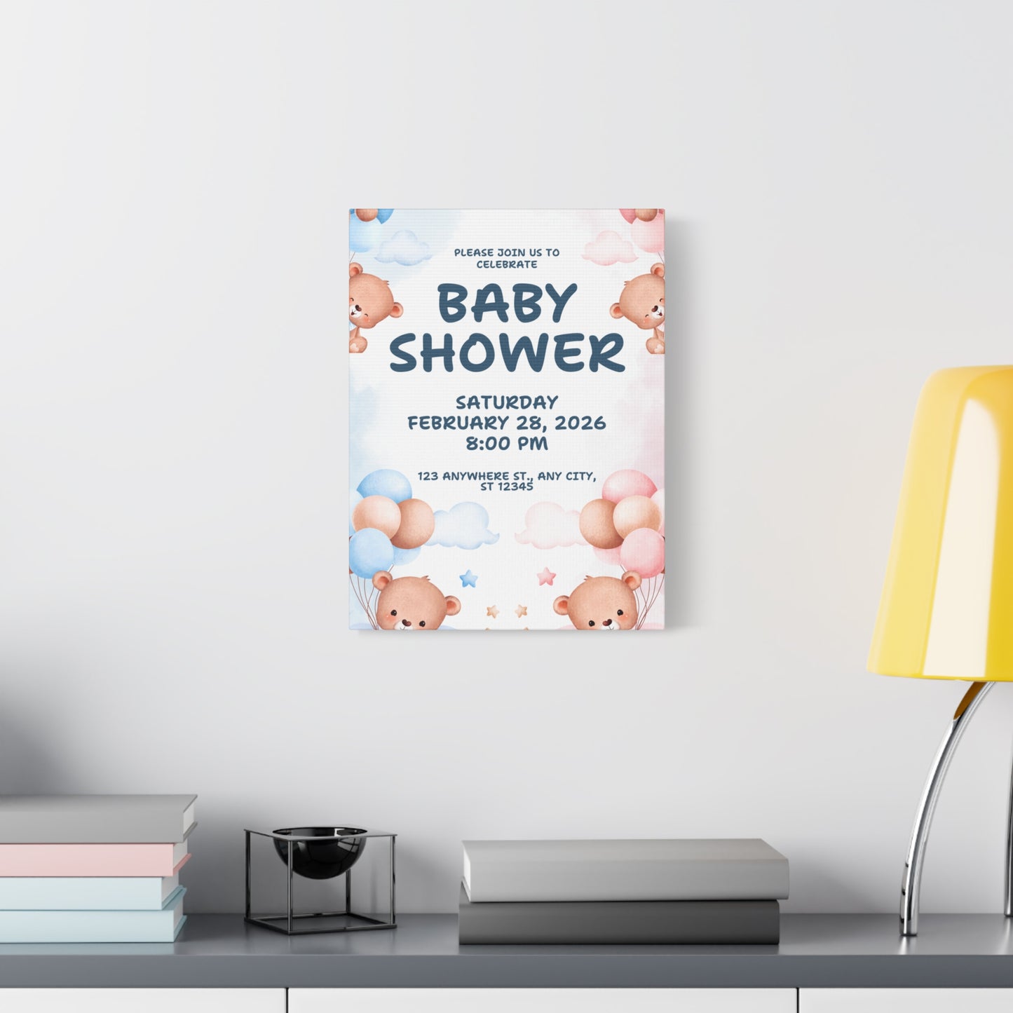 Baby Shower Canvas Print - Cute Bear Design for Celebrations