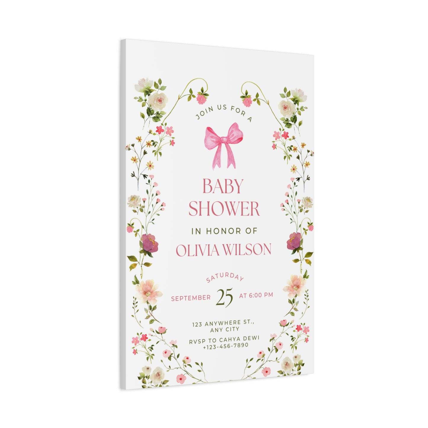 Personalized Baby Shower Canvas Print with Floral Design