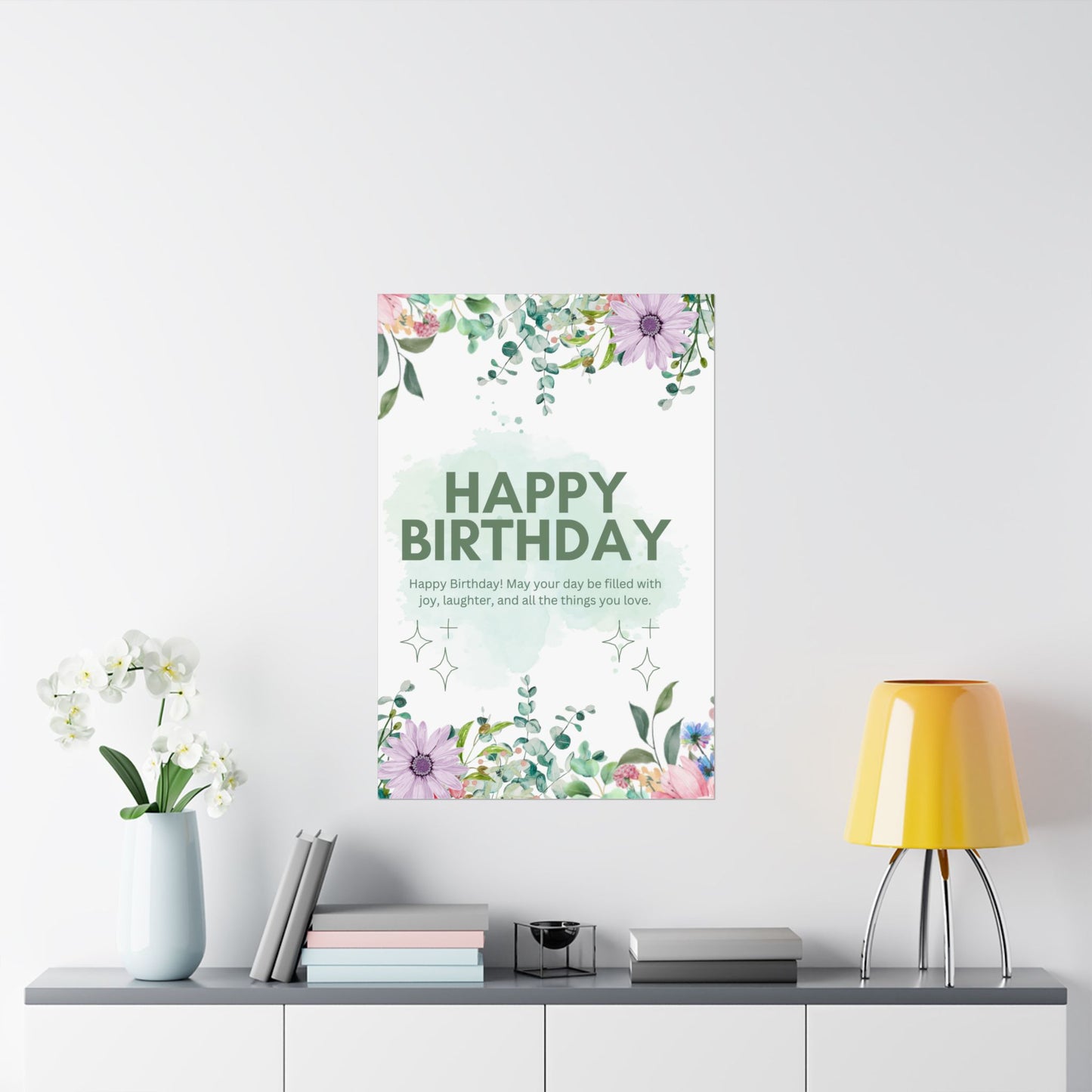 Floral Happy Birthday Poster - Matte Vertical Wall Art