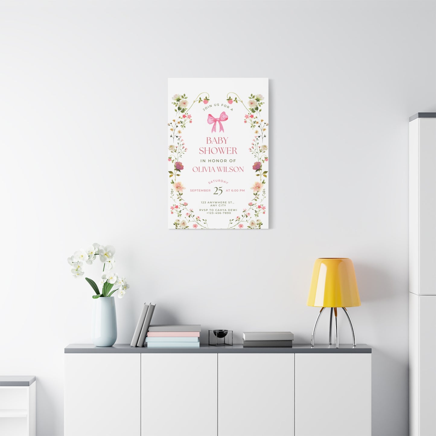 Personalized Baby Shower Canvas Print with Floral Design