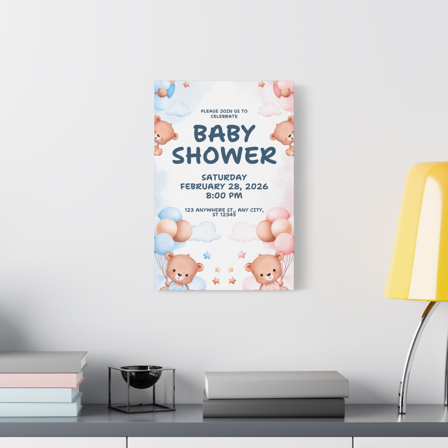 Baby Shower Canvas Print - Cute Bear Design for Celebrations