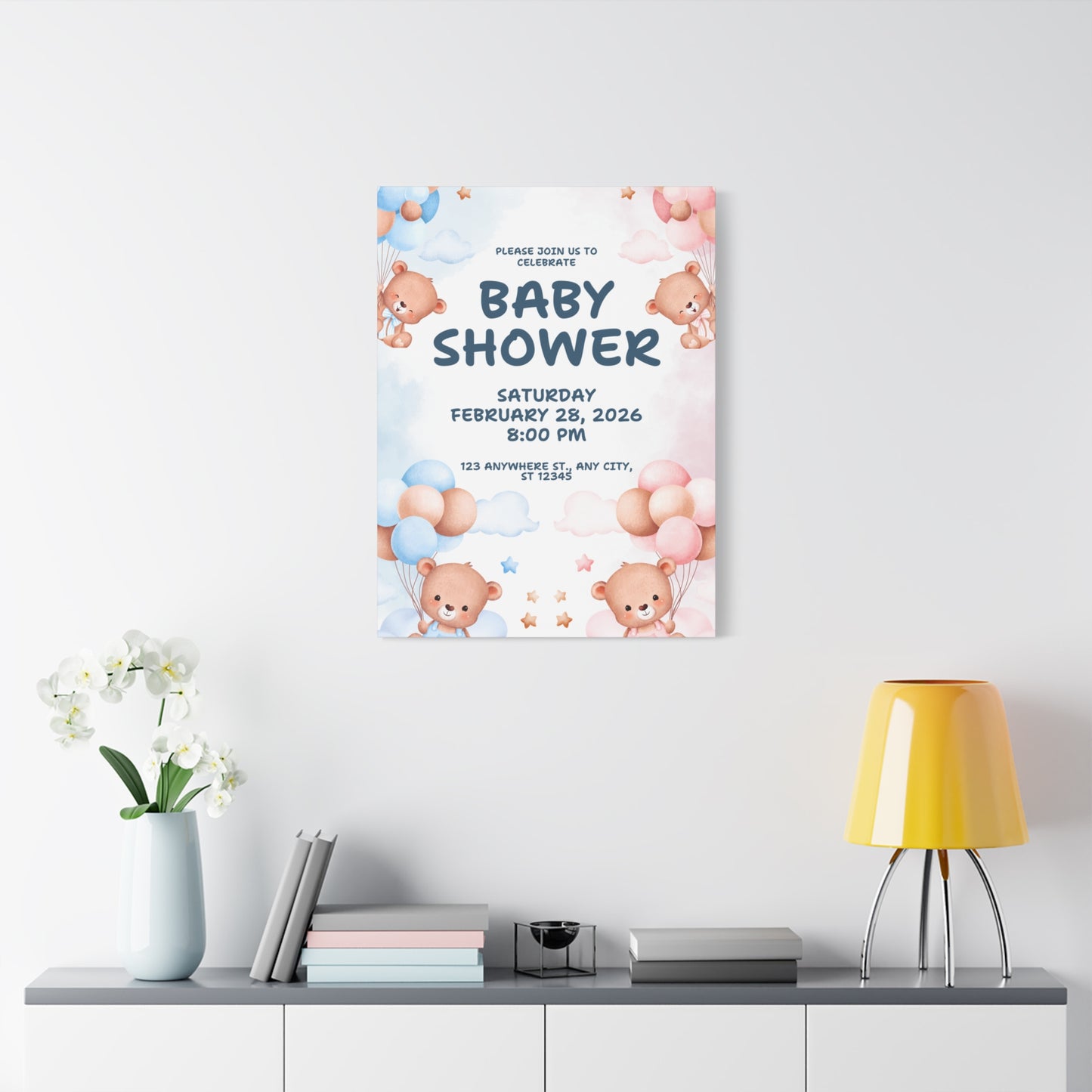 Baby Shower Canvas Print - Cute Bear Design for Celebrations